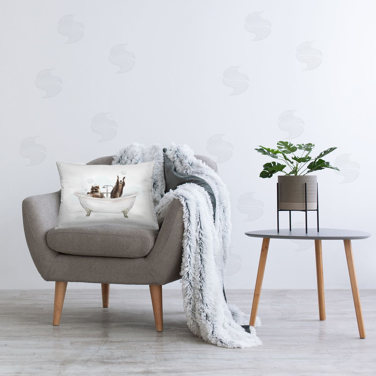 Ziwei Li Raccoons Catching Bubbles Printed Plush Polyester Throw Pillow