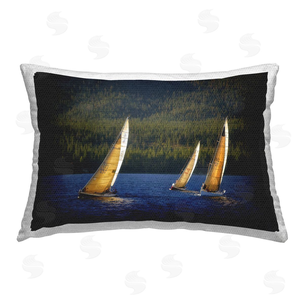 Dennis Frates Floating Sailboat Trio Outdoor Quick-Dry Polyester Printed Throw Pillow