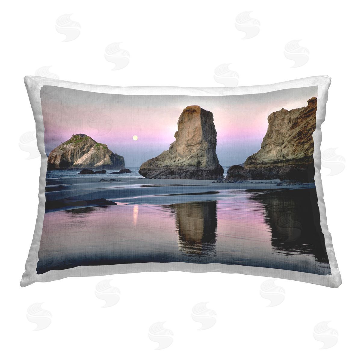 Dennis Frates Moonlit Beach Cliffs Printed Plush Polyester Throw Pillow
