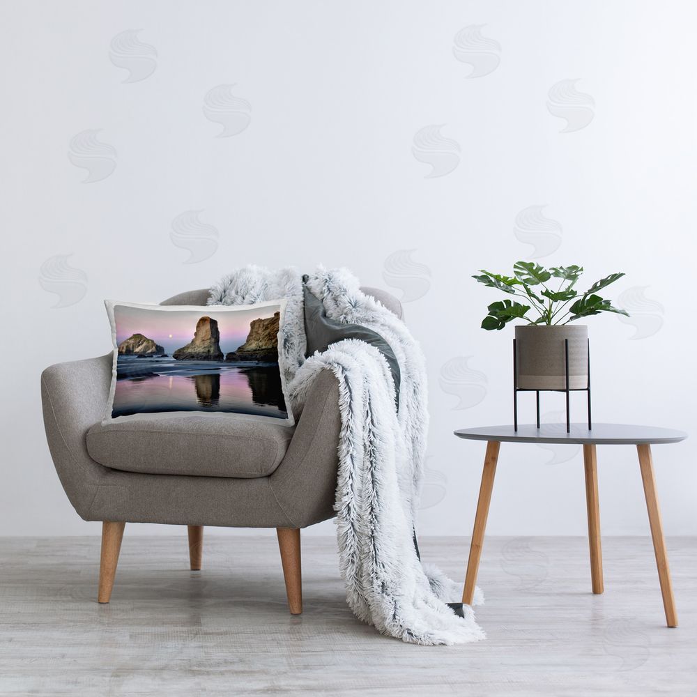 Dennis Frates Moonlit Beach Cliffs Printed Plush Polyester Throw Pillow On Chair