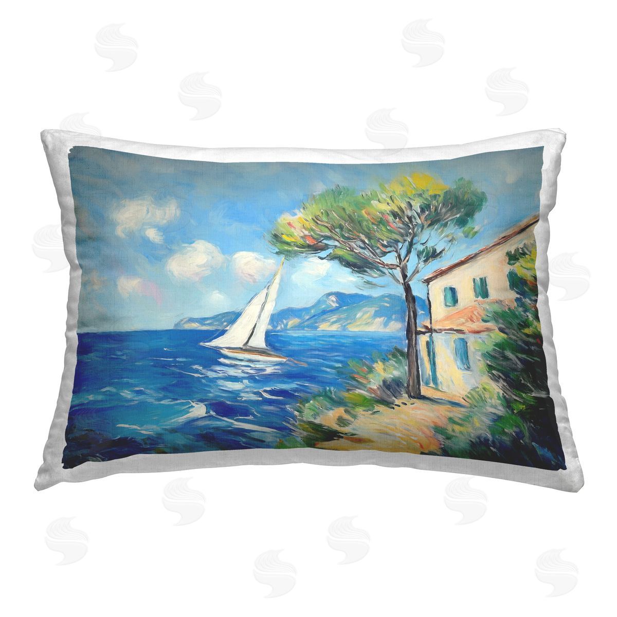 Ramona Murdock Sailboat & Beach Villa Printed Plush Polyester Throw Pillow