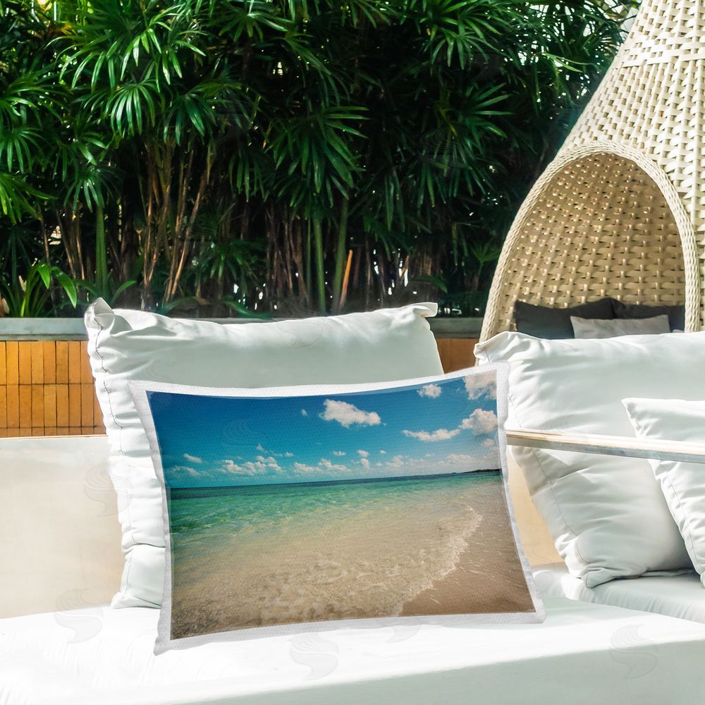 Susan Bryant Tranquil Coast Shore Outdoor Quick-Dry Polyester Printed Throw Pillow in Back Yard