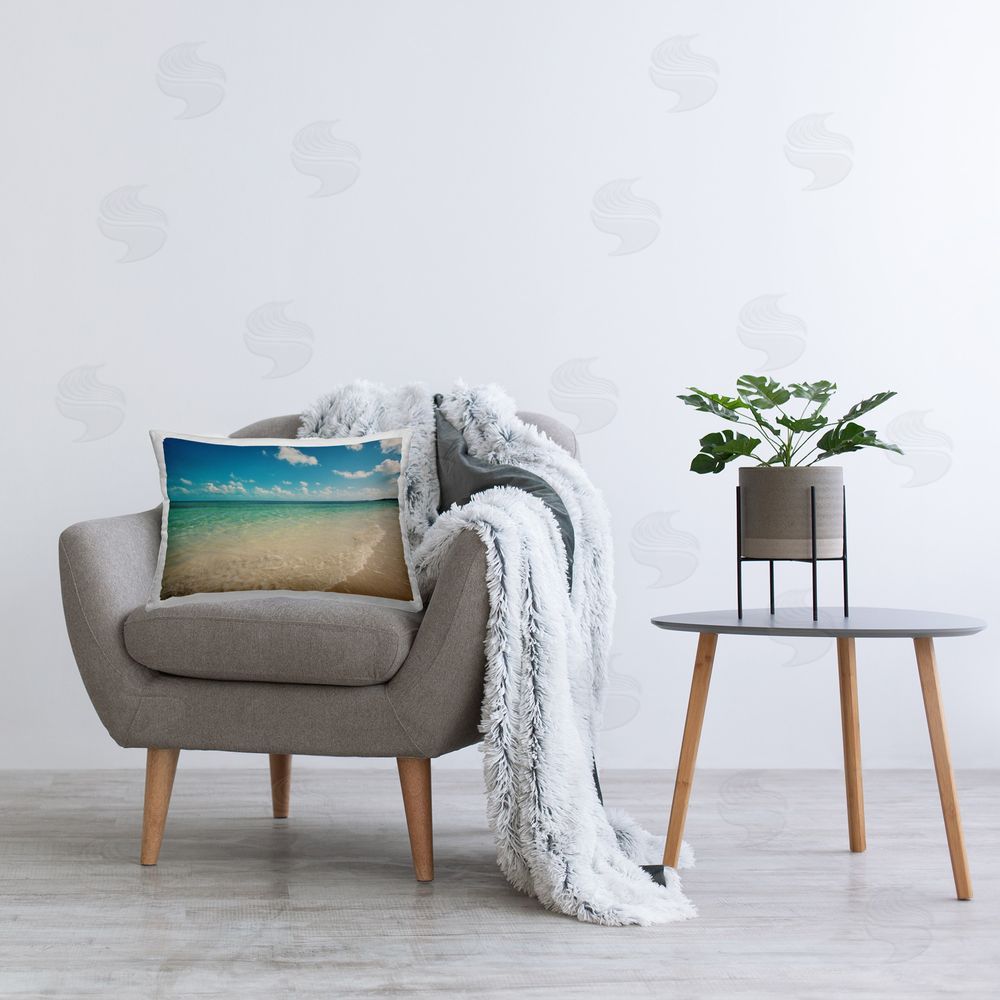 Susan Bryant Tranquil Coast Shore Printed Plush Polyester Throw Pillow On Chair