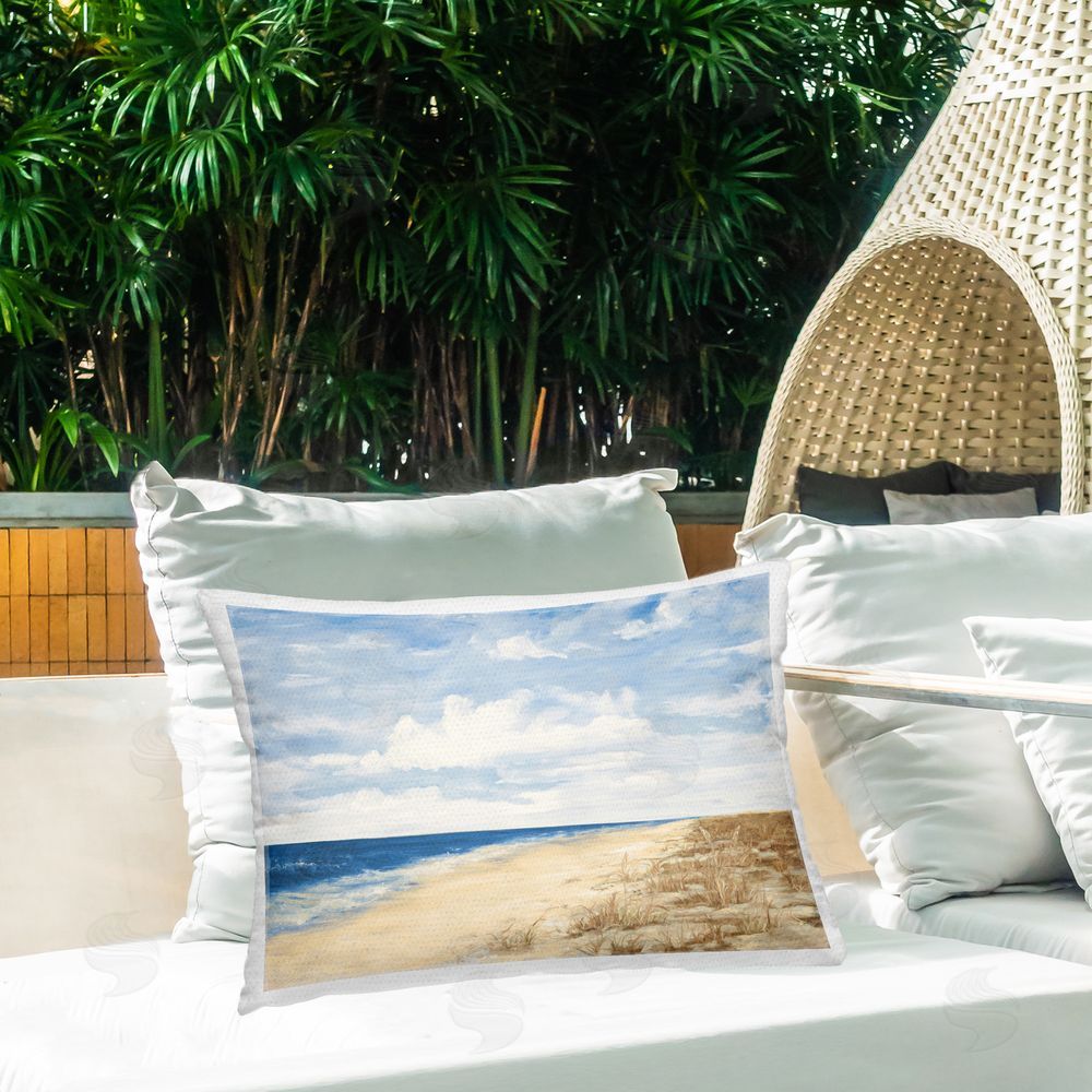 Julie DeRice Calm Beach Painting Outdoor Quick-Dry Polyester Printed Throw Pillow in Back Yard