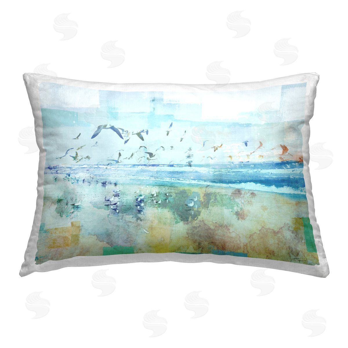 Dan Meneely Abstract Birds Over Beach Printed Plush Polyester Throw Pillow