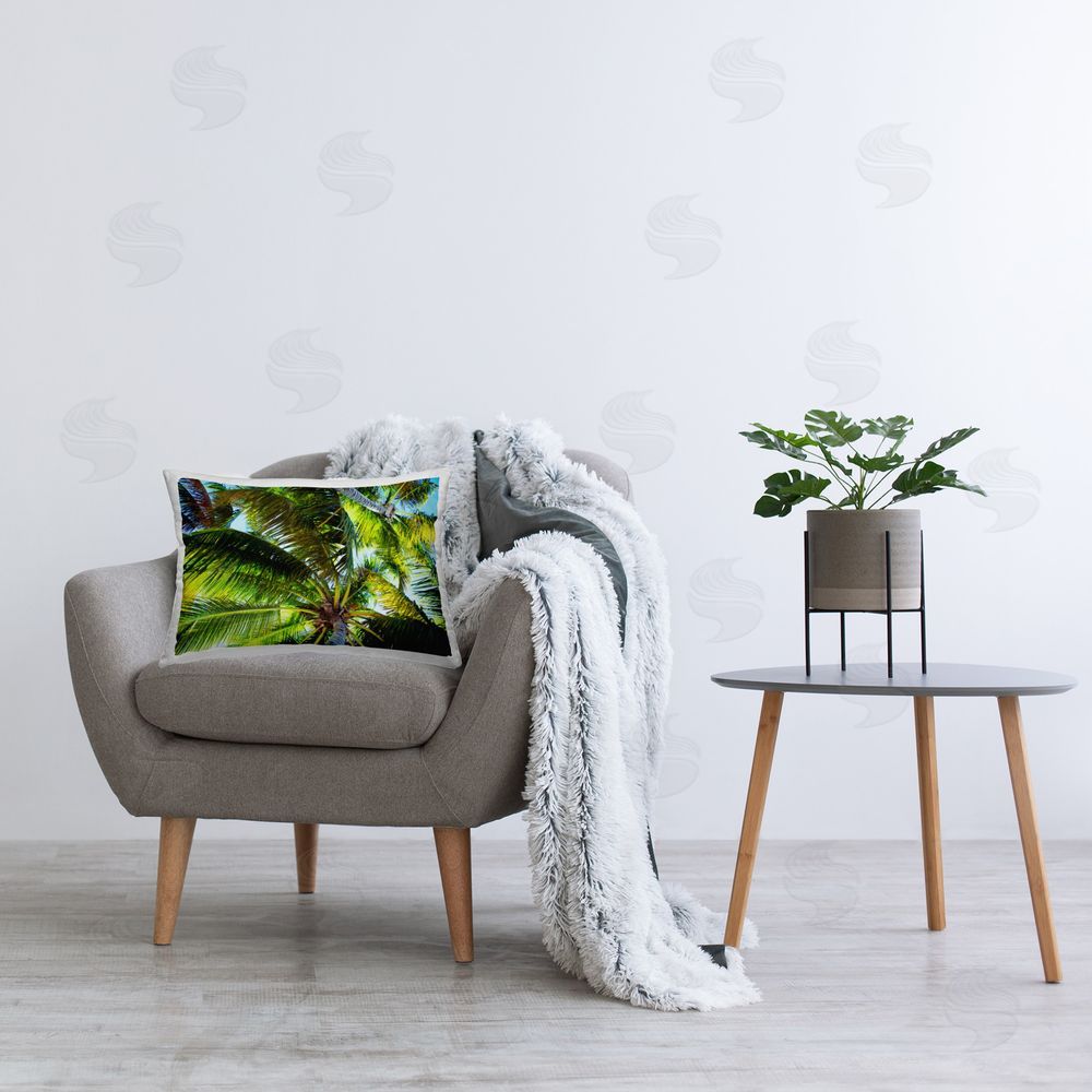 Emily Navas Swaying Palm Leaves Printed Plush Polyester Throw Pillow On Chair