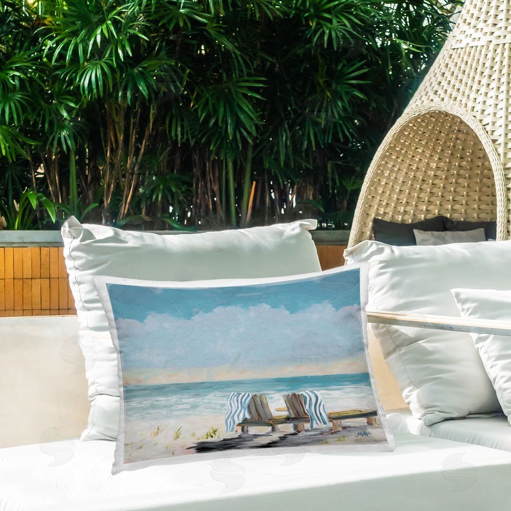 Julie DeRice Peaceful Beach Chairs Outdoor Quick-Dry Polyester Printed Throw Pillow in Back Yard
