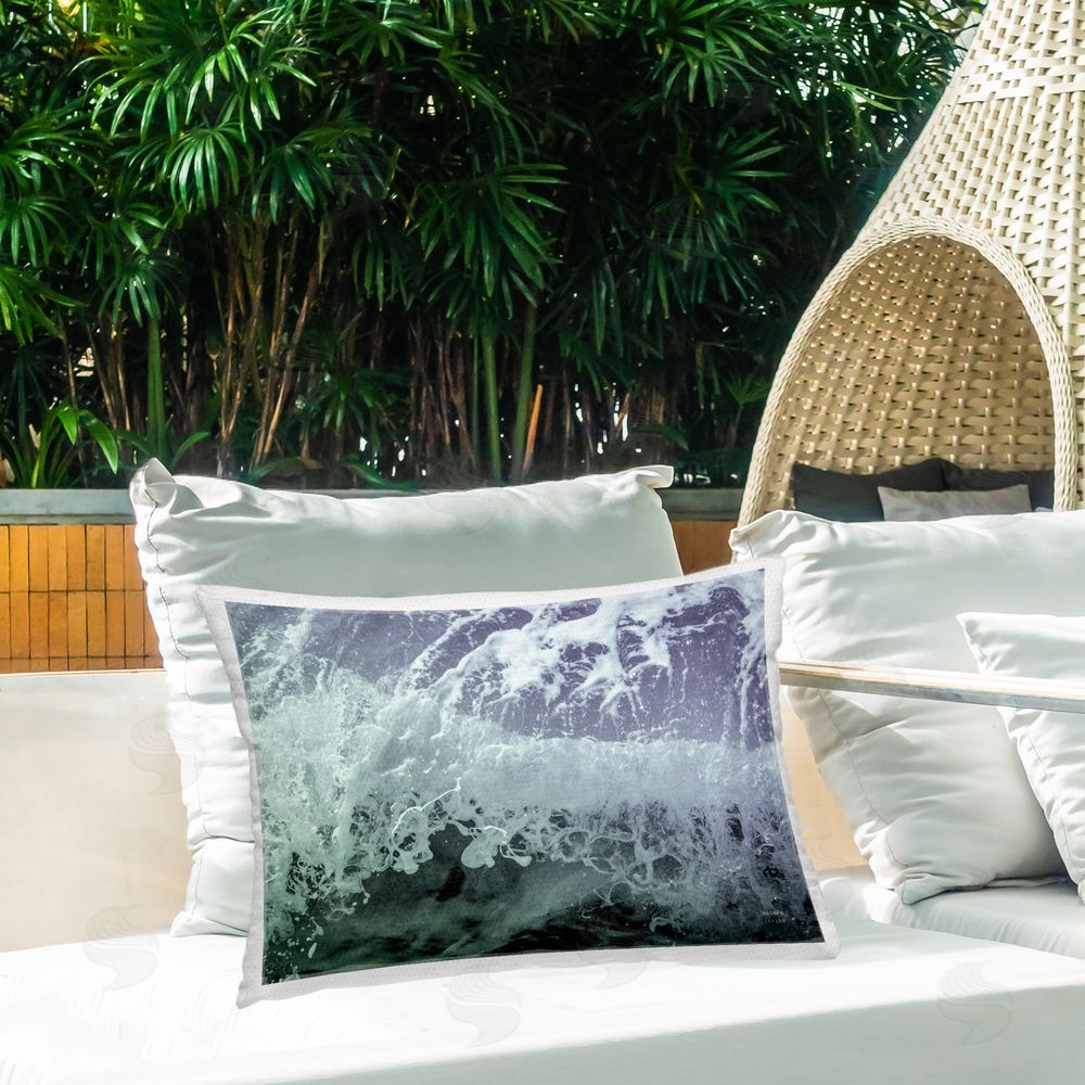 Nathan Larson Splashing Blue Waves Outdoor Quick-Dry Polyester Printed Throw Pillow in Back Yard