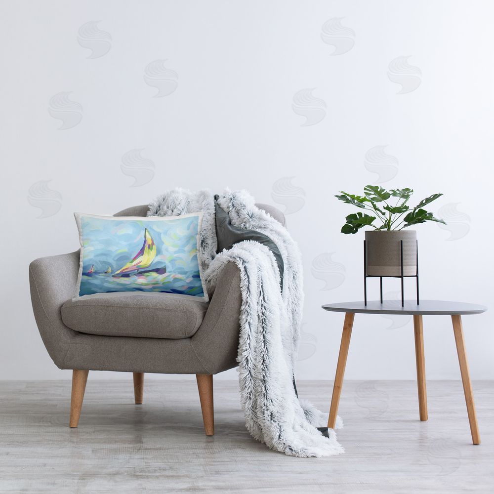 June Erica Vess Sailing Swirling Sea Printed Plush Polyester Throw Pillow On Chair