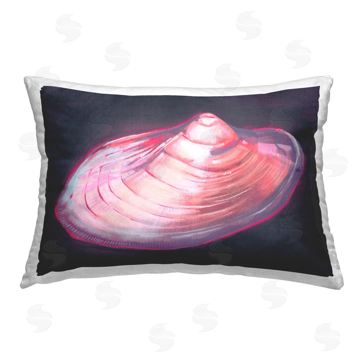 Grace Popp Pink Seashell on Black Printed Plush Polyester Throw Pillow