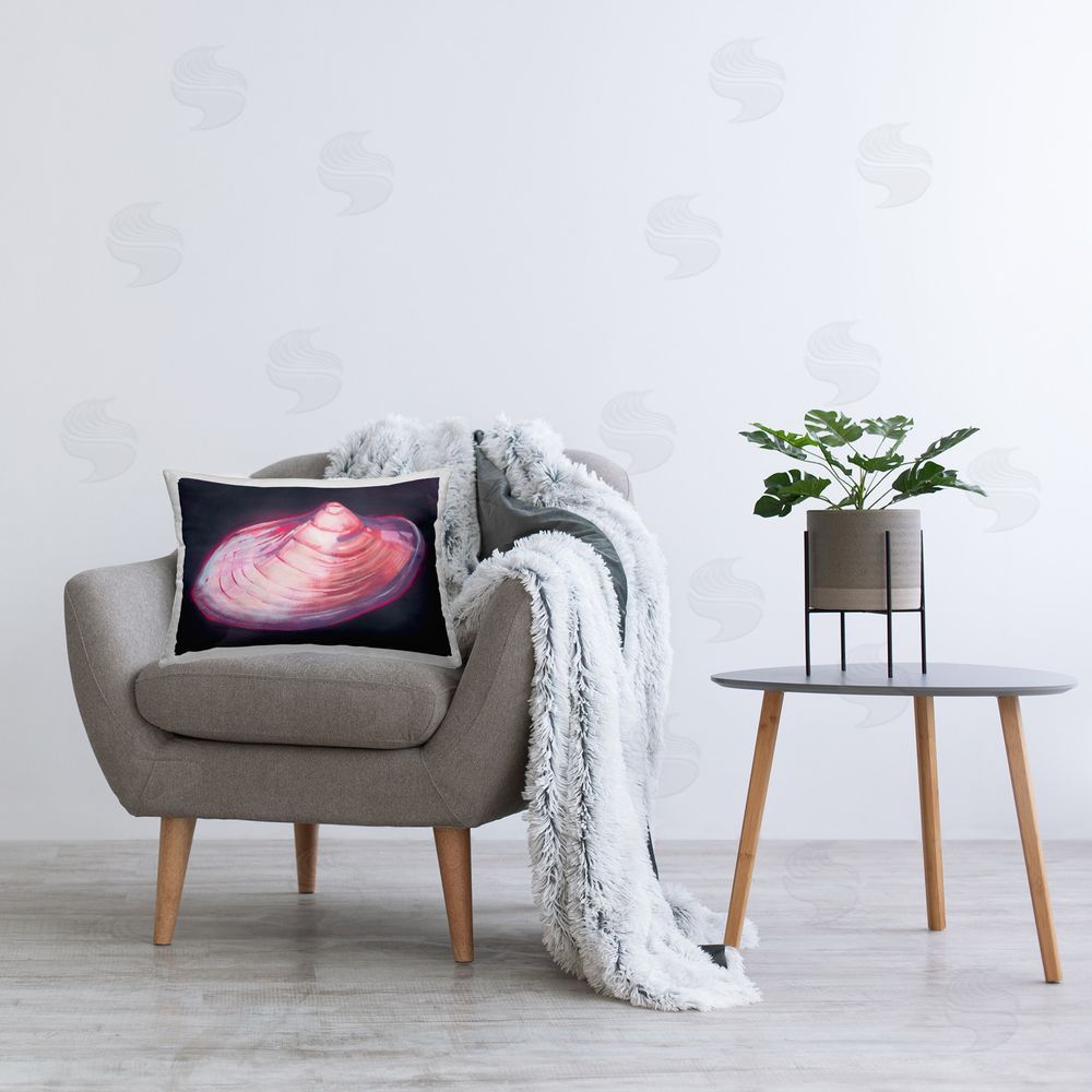 Grace Popp Pink Seashell on Black Printed Plush Polyester Throw Pillow On Chair
