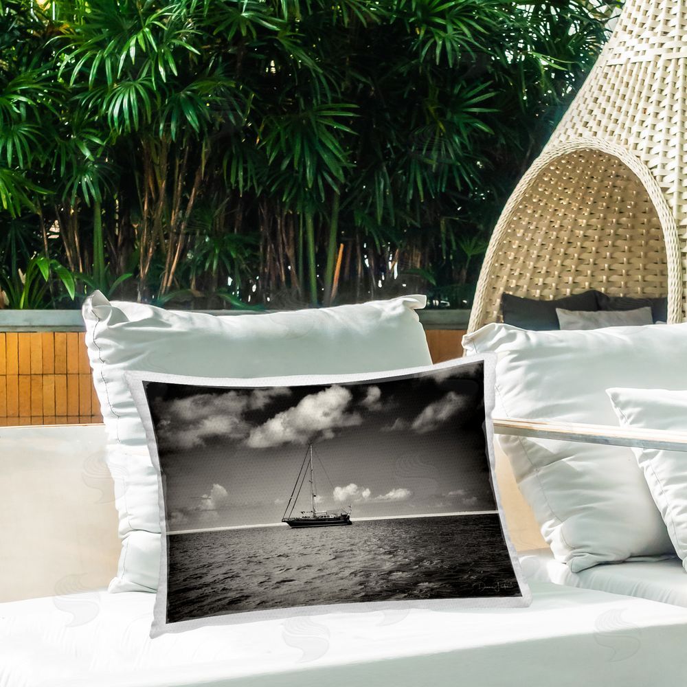 Dennis Frates Clouds Over Big Ship Outdoor Quick-Dry Polyester Printed Throw Pillow in Back Yard