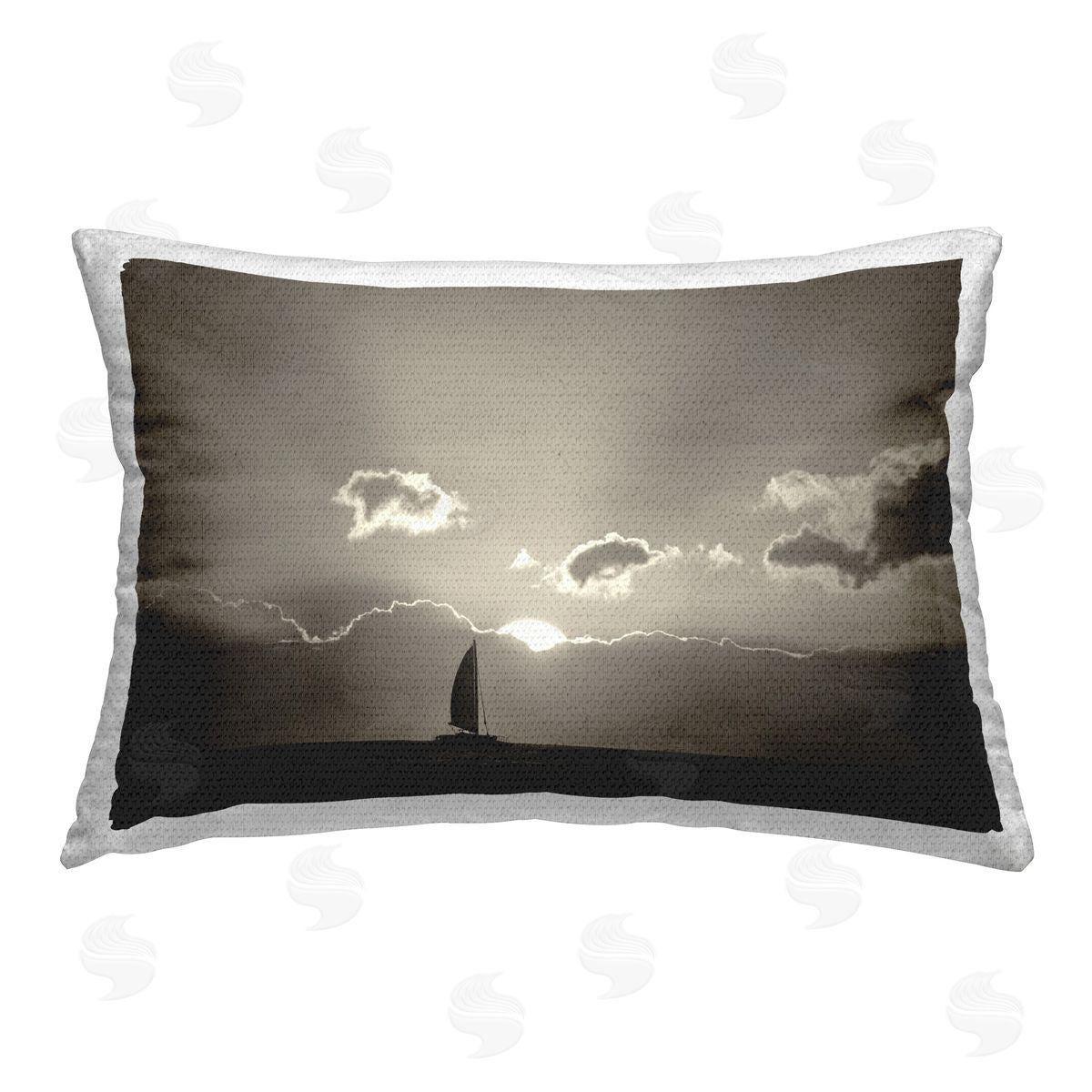 Dennis Frates Sun Peeking Over Boat Outdoor Quick-Dry Polyester Printed Throw Pillow