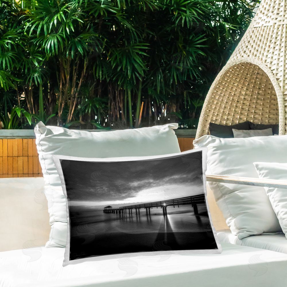 Dennis Frates Sun Shining Through Dock Outdoor Quick-Dry Polyester Printed Throw Pillow in Back Yard