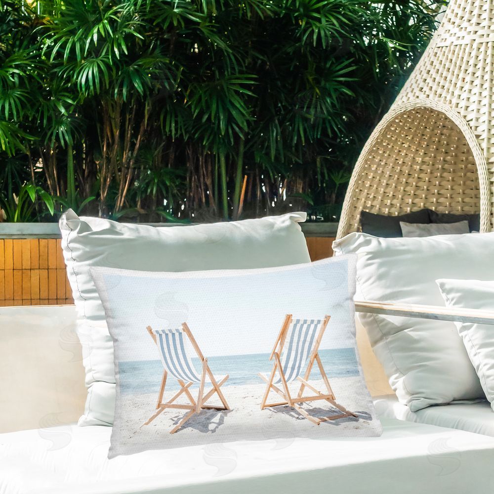 Elena Chukhlebova Striped Beach Chairs Outdoor Quick-Dry Polyester Printed Throw Pillow in Back Yard