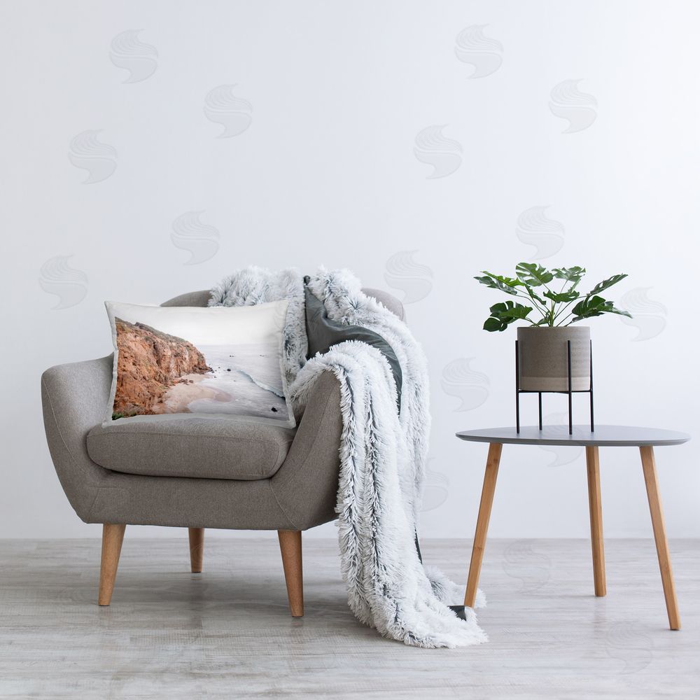 Elena Chukhlebova Rocky Cove Cliff Printed Plush Polyester Throw Pillow On Chair