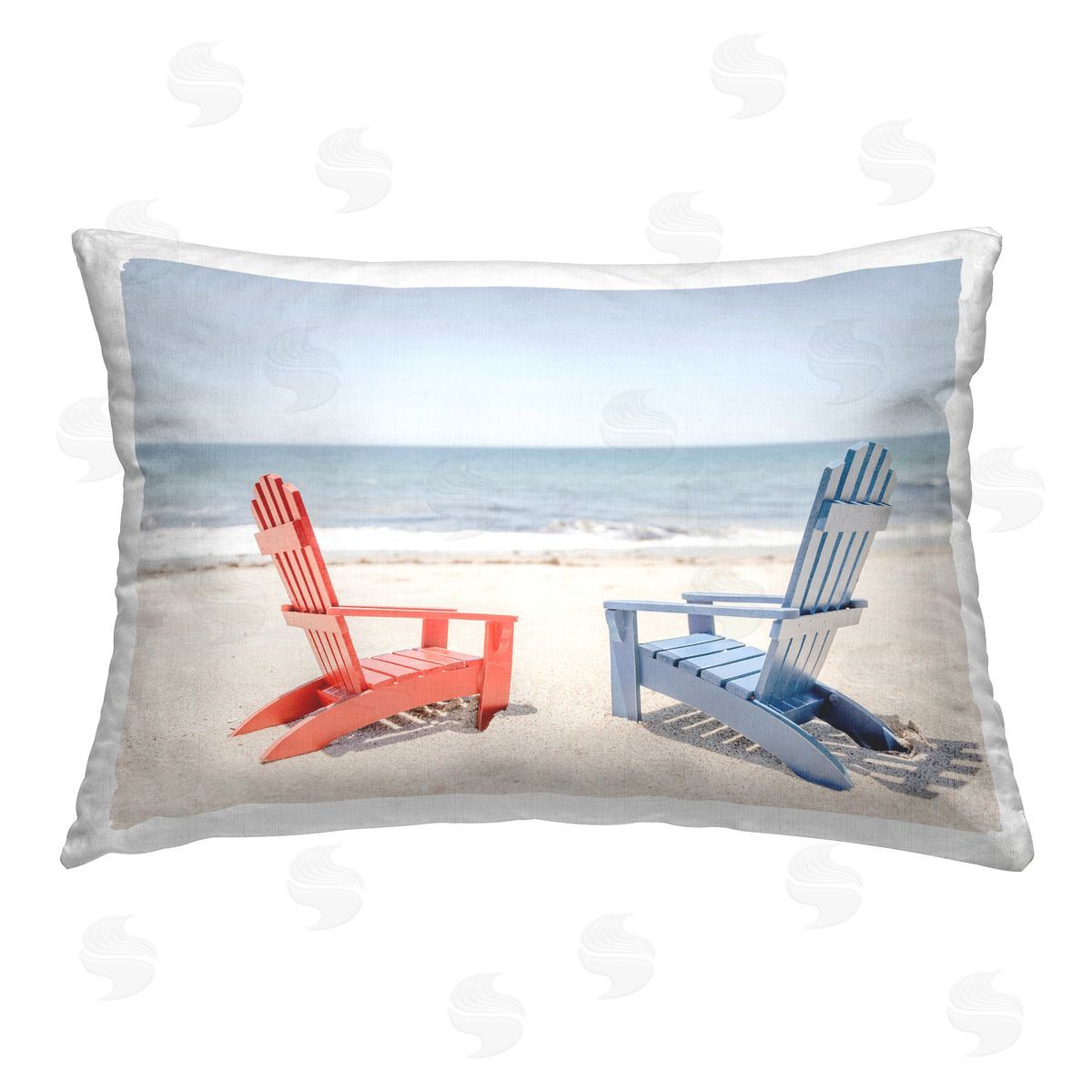 Elena Chukhlebova Red & Blue Beach Chairs Printed Plush Polyester Throw Pillow