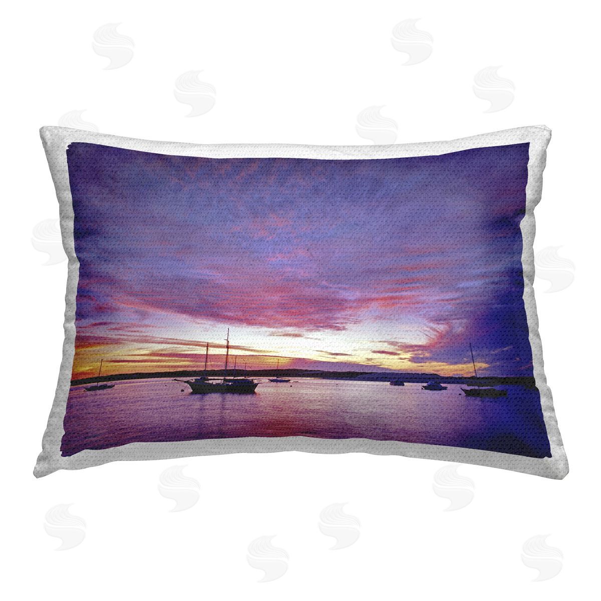 Dennis Frates Distant Boats at Sunset Outdoor Quick-Dry Polyester Printed Throw Pillow