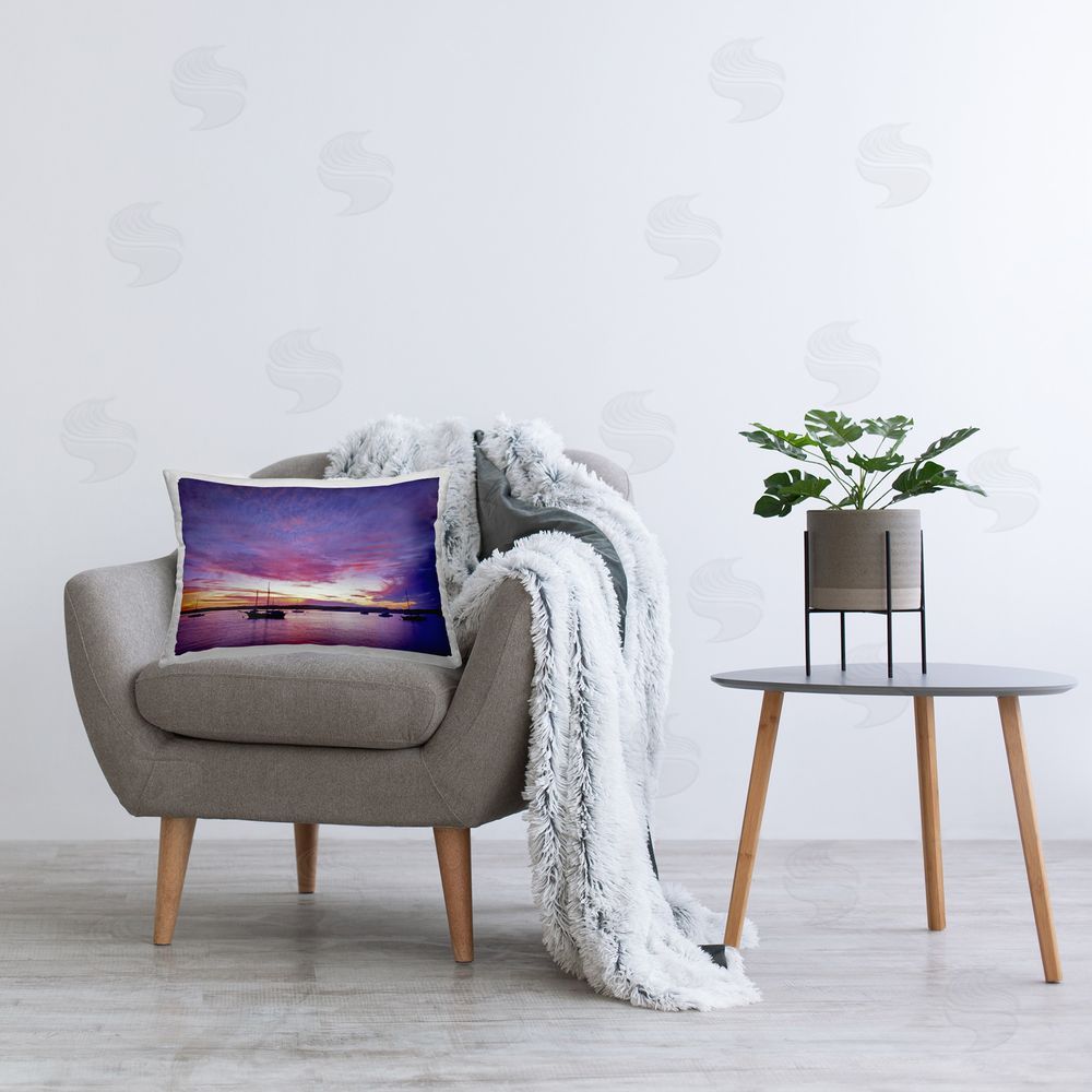 Dennis Frates Distant Boats at Sunset Printed Plush Polyester Throw Pillow On Chair