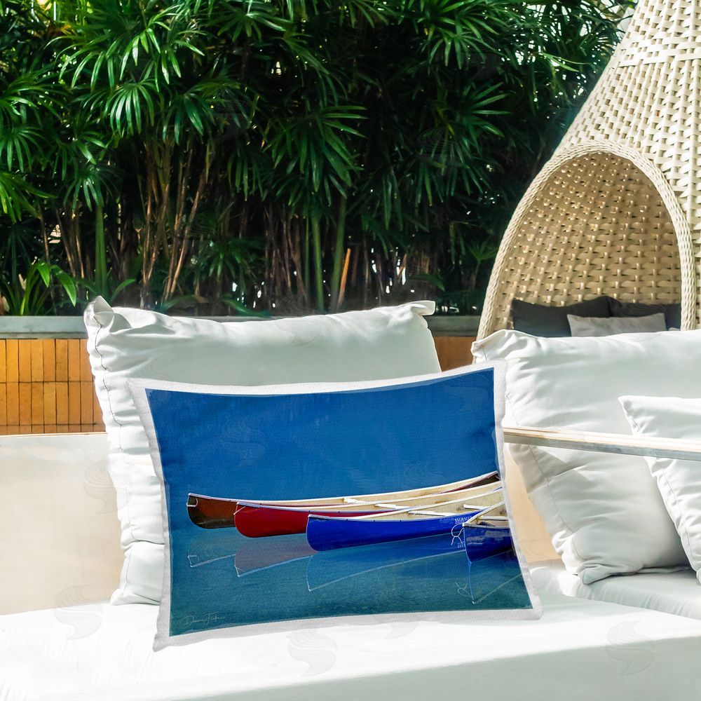 Dennis Frates Various Canoe Boats Outdoor Quick-Dry Polyester Printed Throw Pillow in Back Yard
