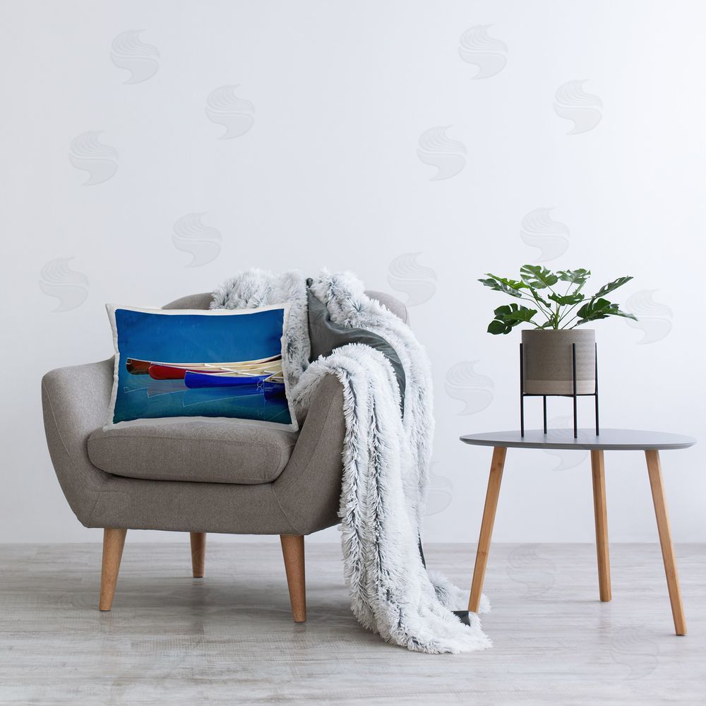 Dennis Frates Various Canoe Boats Printed Plush Polyester Throw Pillow On Chair