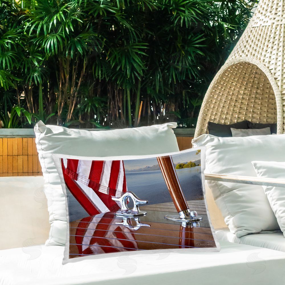 Dennis Frates Flag On Boat Hull Outdoor Quick-Dry Polyester Printed Throw Pillow in Back Yard