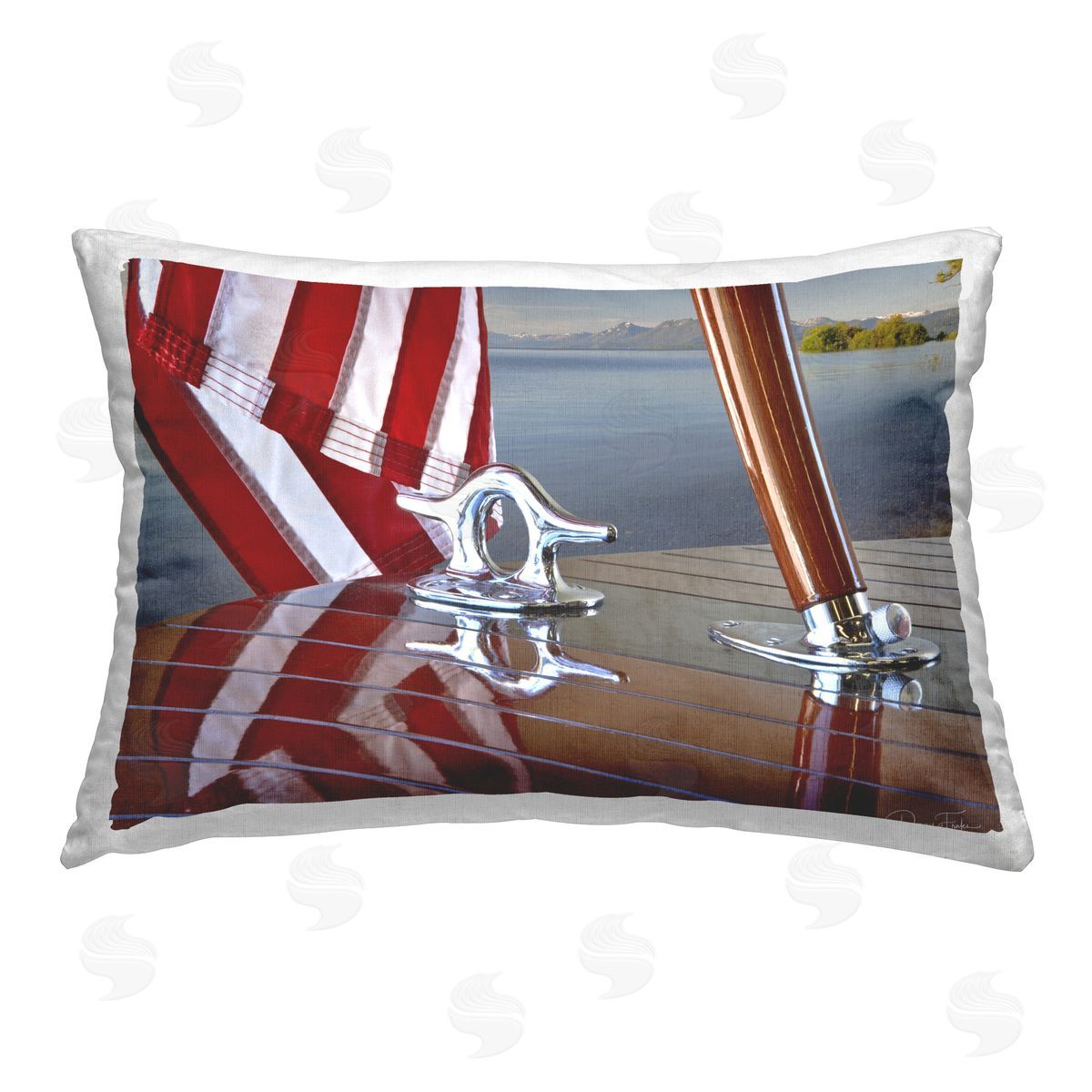 Dennis Frates Flag On Boat Hull Printed Plush Polyester Throw Pillow