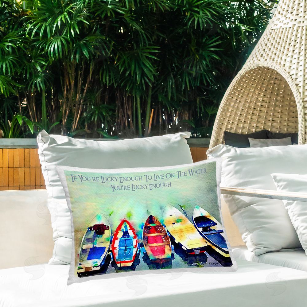 Jill Meyer Lucky Enough with Boats Outdoor Quick-Dry Polyester Printed Throw Pillow in Back Yard
