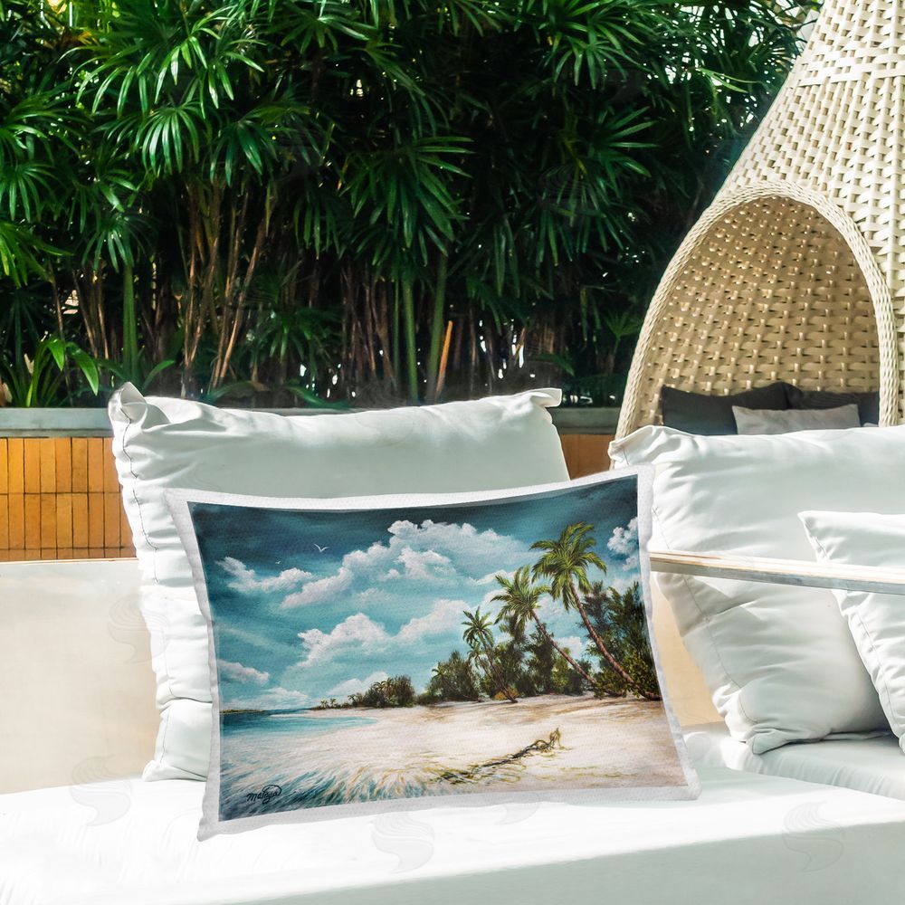 Mataya Rolling Clouds Tropical Scene Outdoor Quick-Dry Polyester Printed Throw Pillow in Back Yard