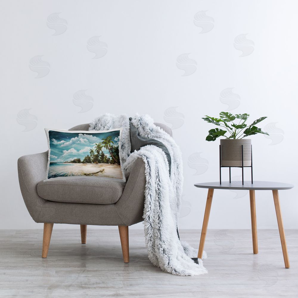 Mataya Rolling Clouds Tropical Scene Printed Plush Polyester Throw Pillow On Chair