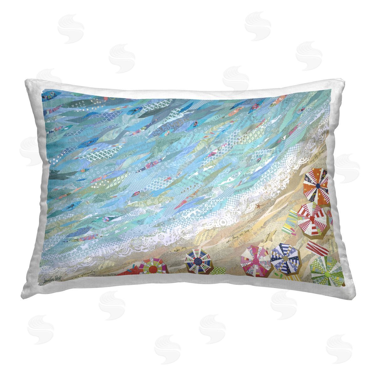 Jennifer Peck Collaged Aerial Beach View Printed Plush Polyester Throw Pillow