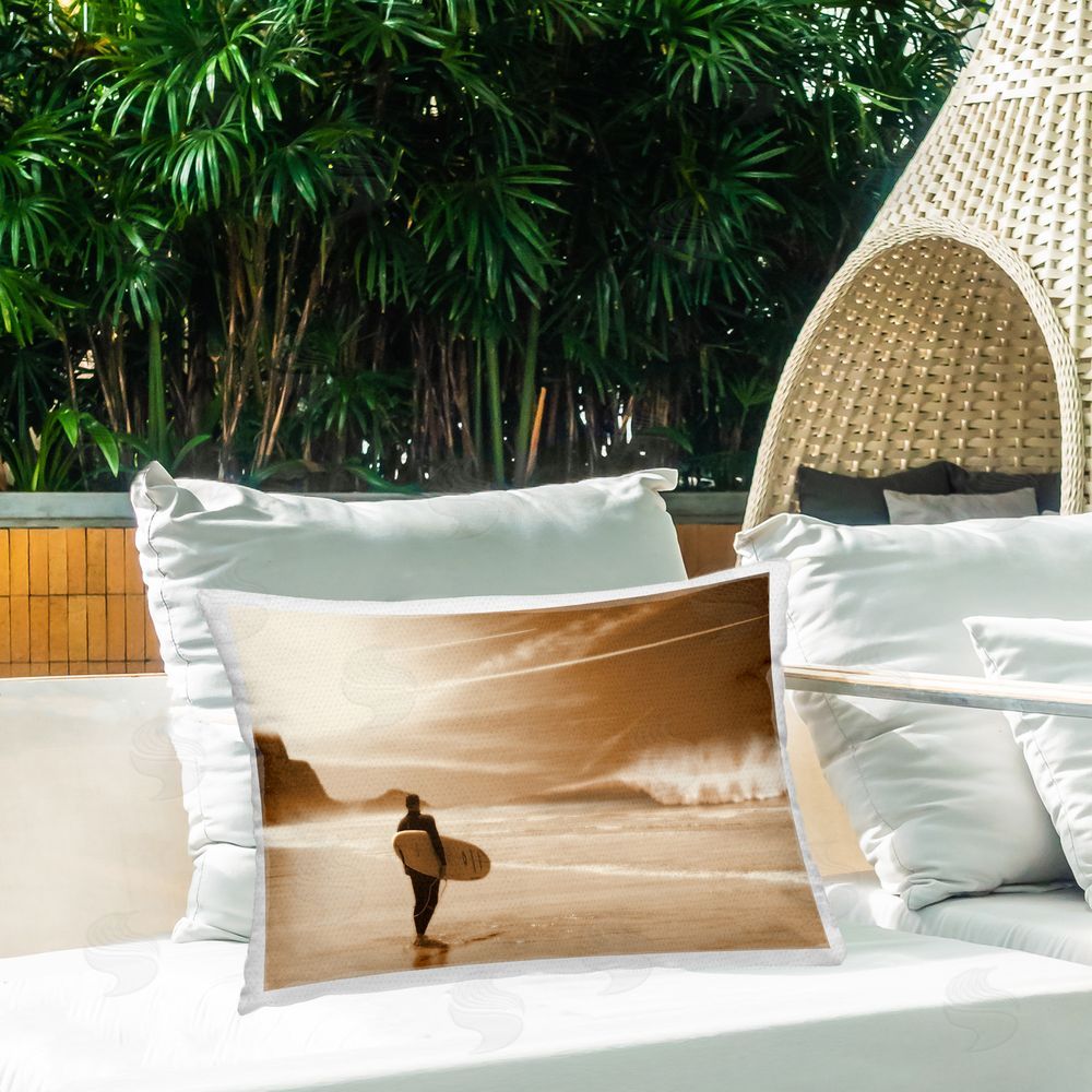 Noah Bay Out Of The Sun Surfer Outdoor Quick-Dry Polyester Printed Throw Pillow in Back Yard
