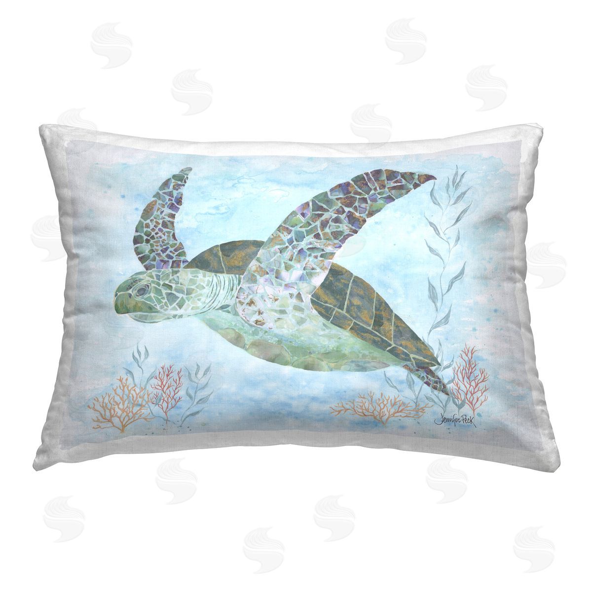 Jennifer Peck Mosaic Tortoise Underwater Printed Plush Polyester Throw Pillow