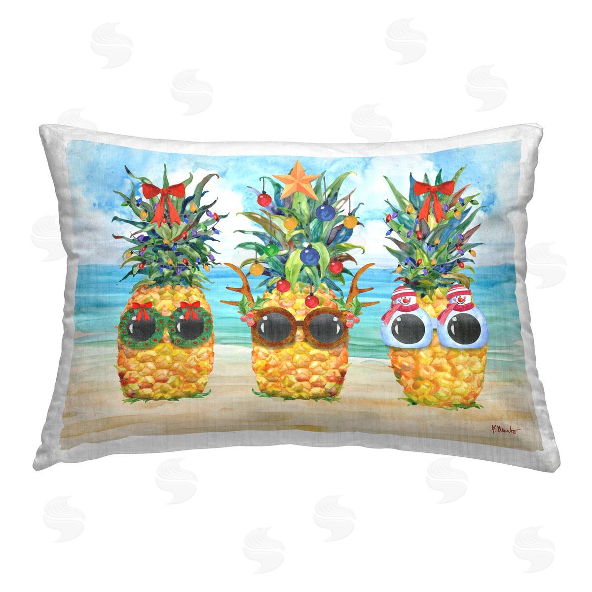 Paul Brent Christmas Cool Pineapples Printed Plush Polyester Throw Pillow