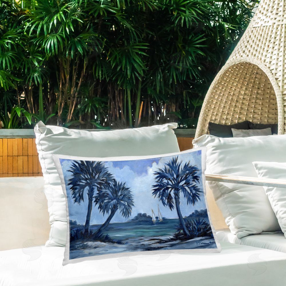 Paul Brent Indigo Palms Impressions Outdoor Quick-Dry Polyester Printed Throw Pillow in Back Yard