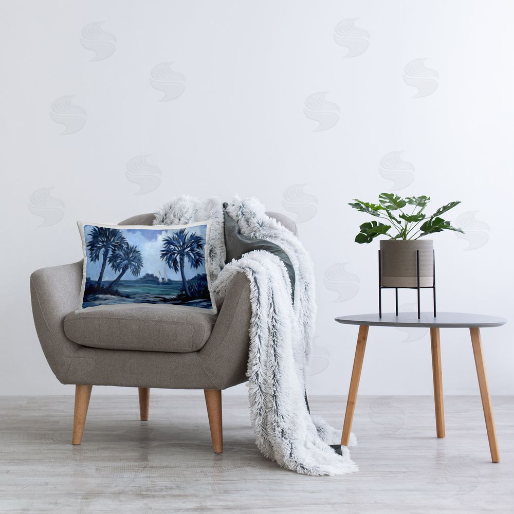 Paul Brent Indigo Palms Impressions Printed Plush Polyester Throw Pillow On Chair