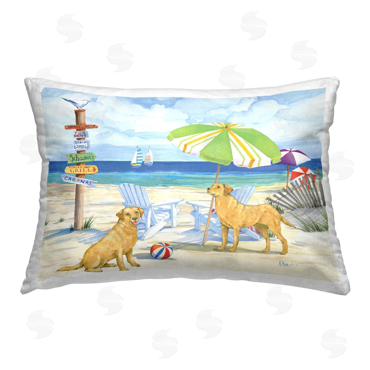Paul Brent Retriever Dogs at Beach Printed Plush Polyester Throw Pillow