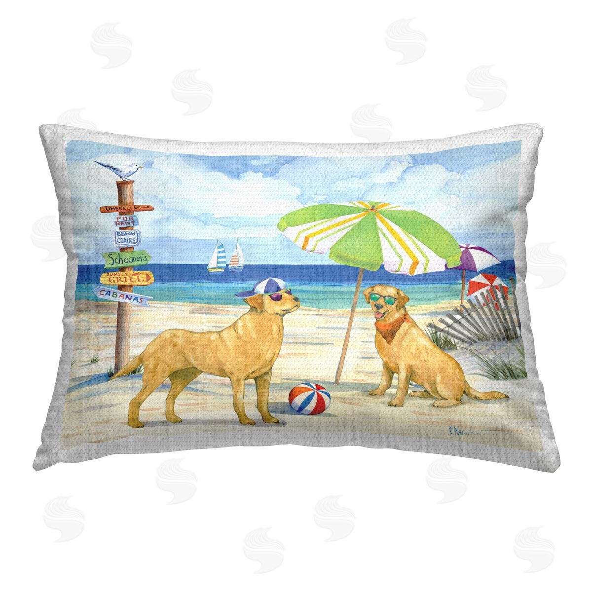 Paul Brent Dog Day At Beach Outdoor Quick-Dry Polyester Printed Throw Pillow