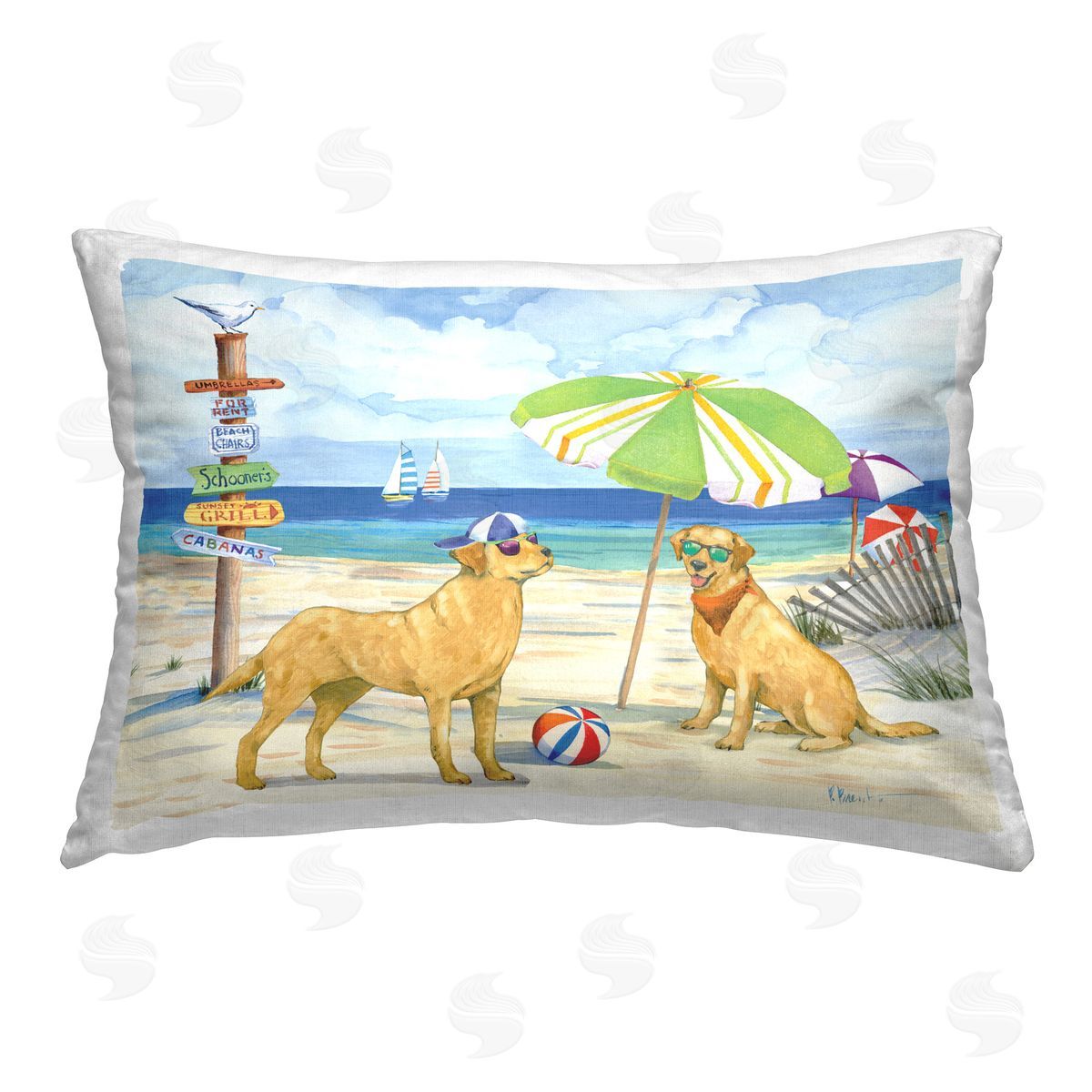 Paul Brent Dog Day At Beach Printed Plush Polyester Throw Pillow