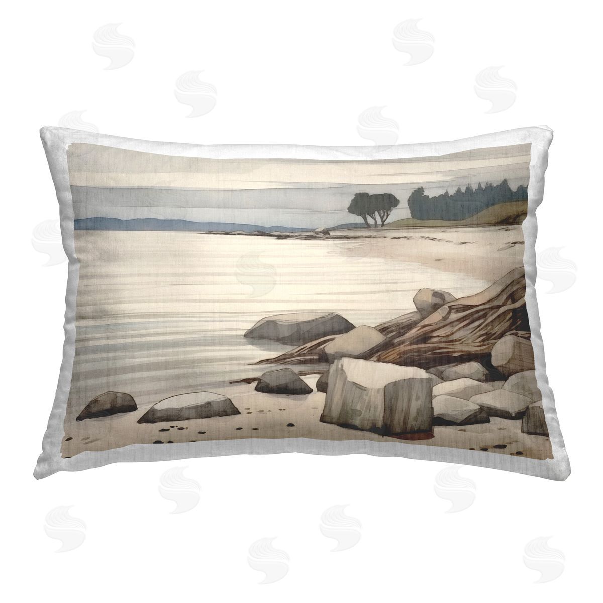 Petal Prints Design Beach Rock View Printed Plush Polyester Throw Pillow