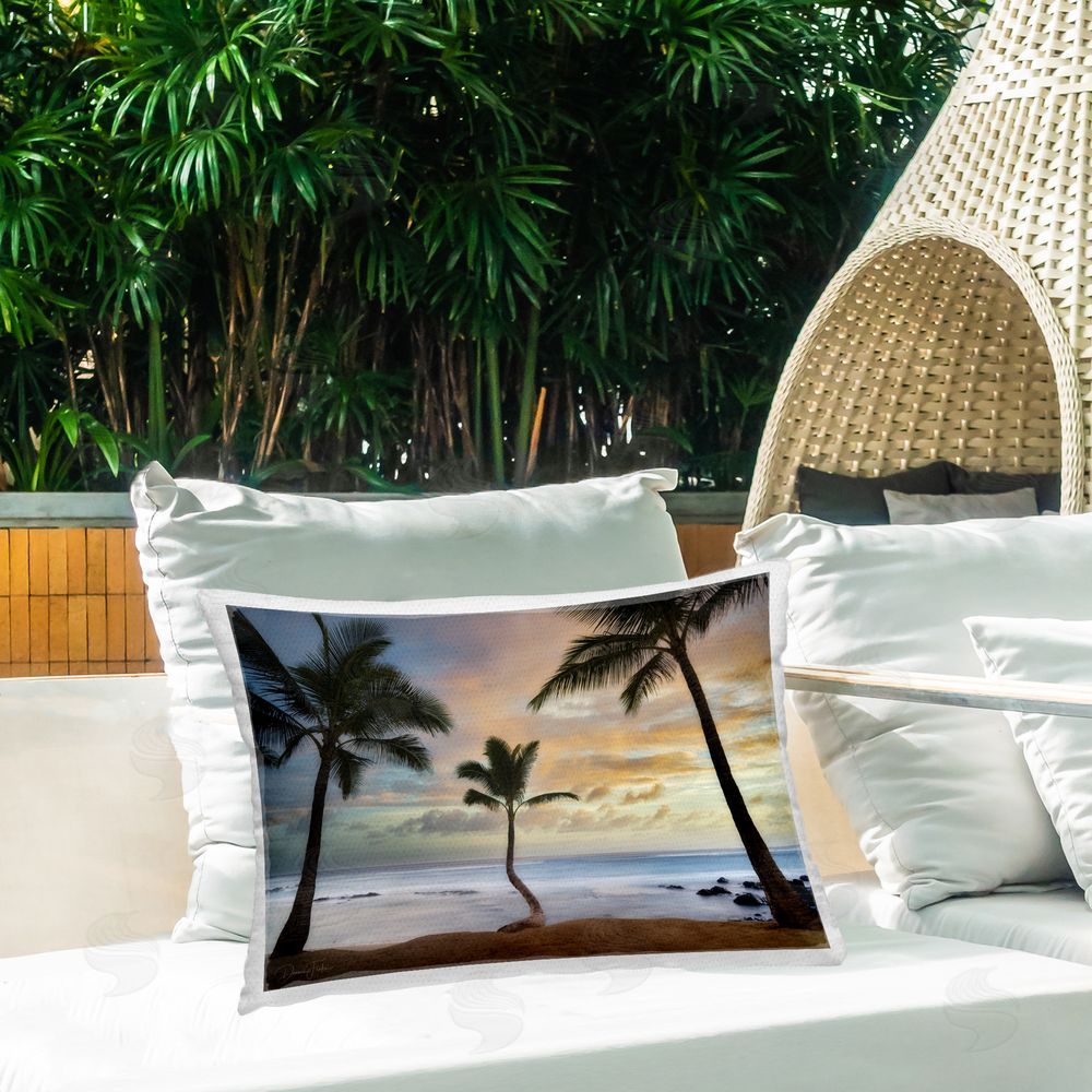 Dennis Frates Three Palms Looming Outdoor Quick-Dry Polyester Printed Throw Pillow in Back Yard