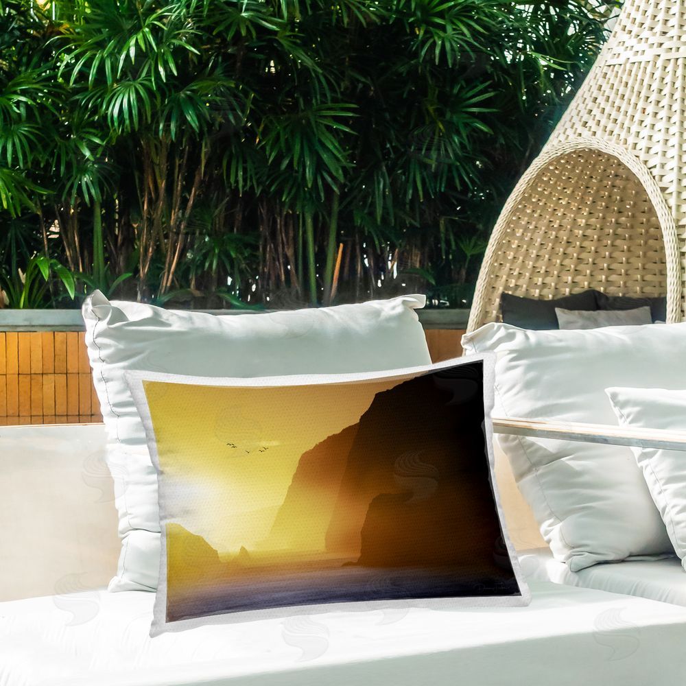 Dennis Frates Bright Sunlit Cliffs Outdoor Quick-Dry Polyester Printed Throw Pillow in Back Yard