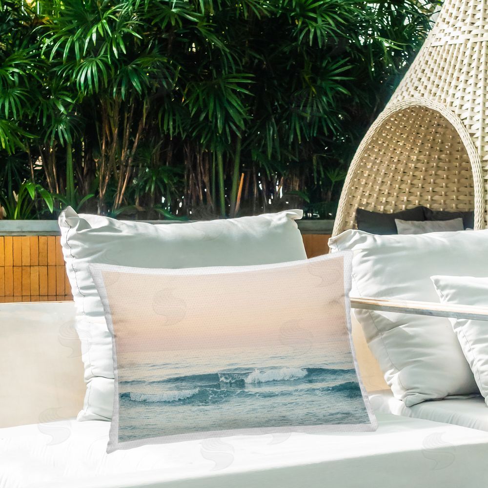 Sisi and Seb Greece Ocean Waves Outdoor Quick-Dry Polyester Printed Throw Pillow in Back Yard