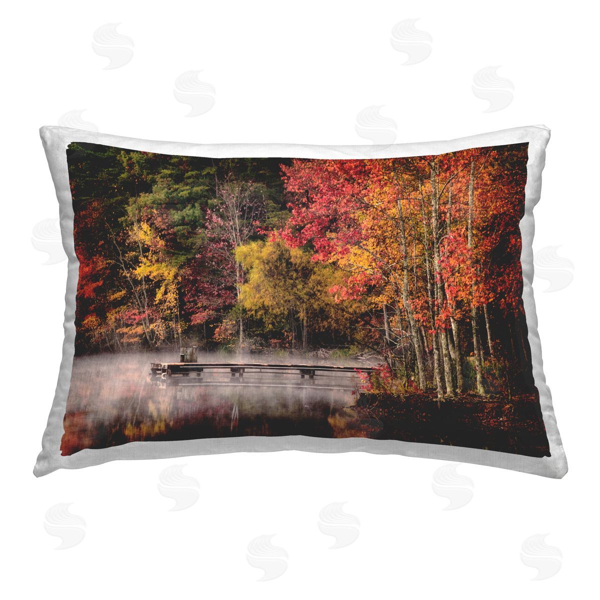 Andy Amos Autumn Dock Landscape Printed Plush Polyester Throw Pillow