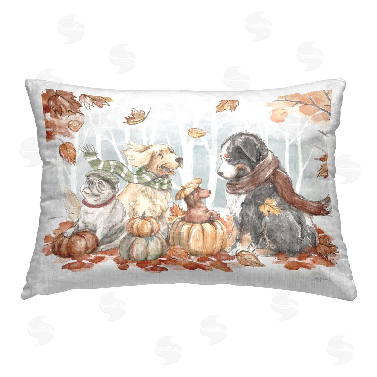 Mary Urban Autumn Fun Dogs Printed Plush Polyester Throw Pillow