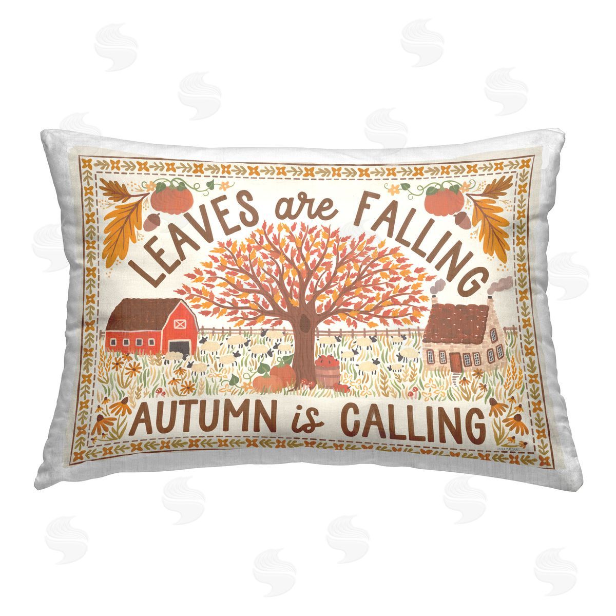 Laura Marshall Leaves Are Falling Scene Printed Plush Polyester Throw Pillow