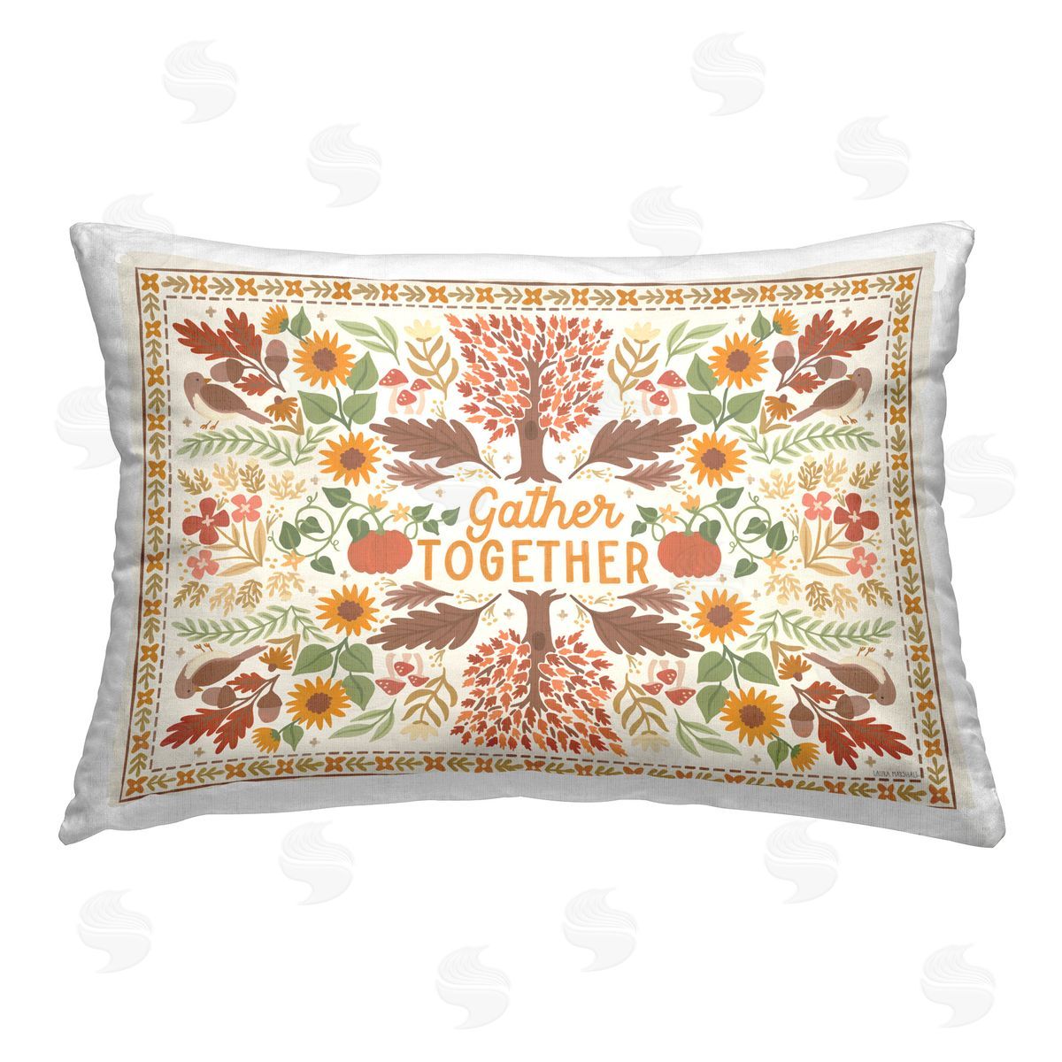 Laura Marshall Gather Together Pattern Printed Plush Polyester Throw Pillow
