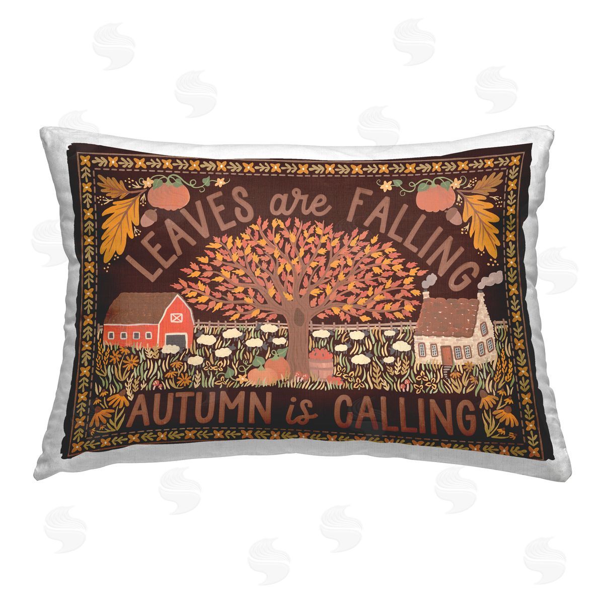 Laura Marshall Leaves Falling on Brown Printed Plush Polyester Throw Pillow