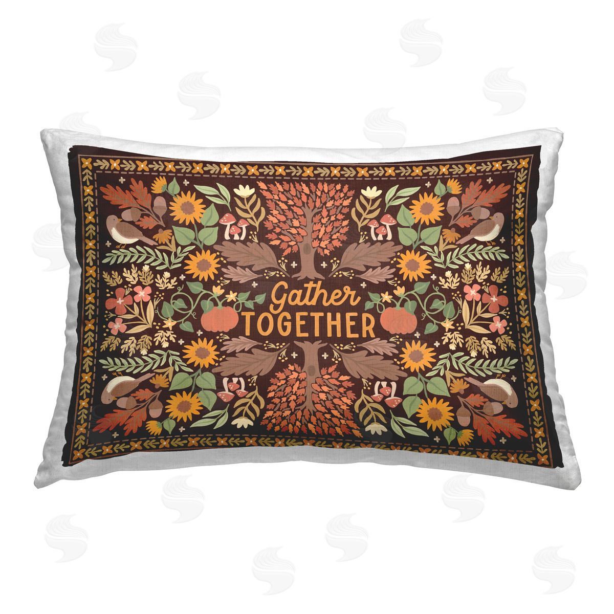 Laura Marshall Gather Together on Brown Printed Plush Polyester Throw Pillow