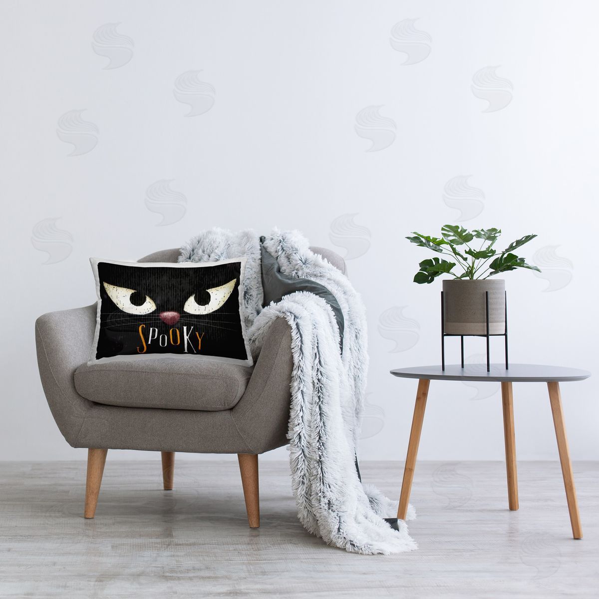 Nicole DeCamp Spooky Cat Eyes Printed Plush Polyester Throw Pillow
